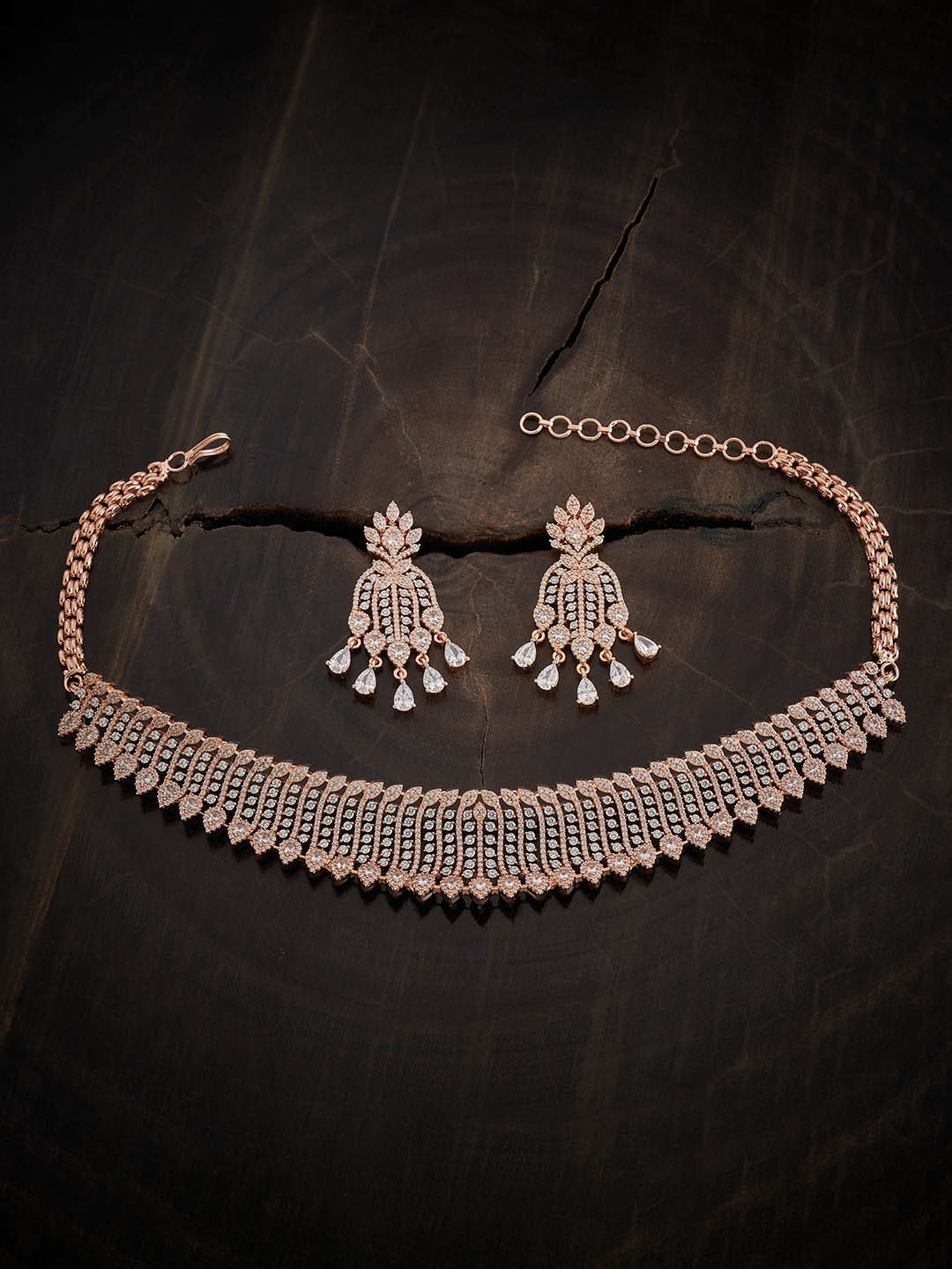 

Kushal's Fashion Jewellery Rose Gold-Plated Cubic Zirconia Studded Necklace With Earrings