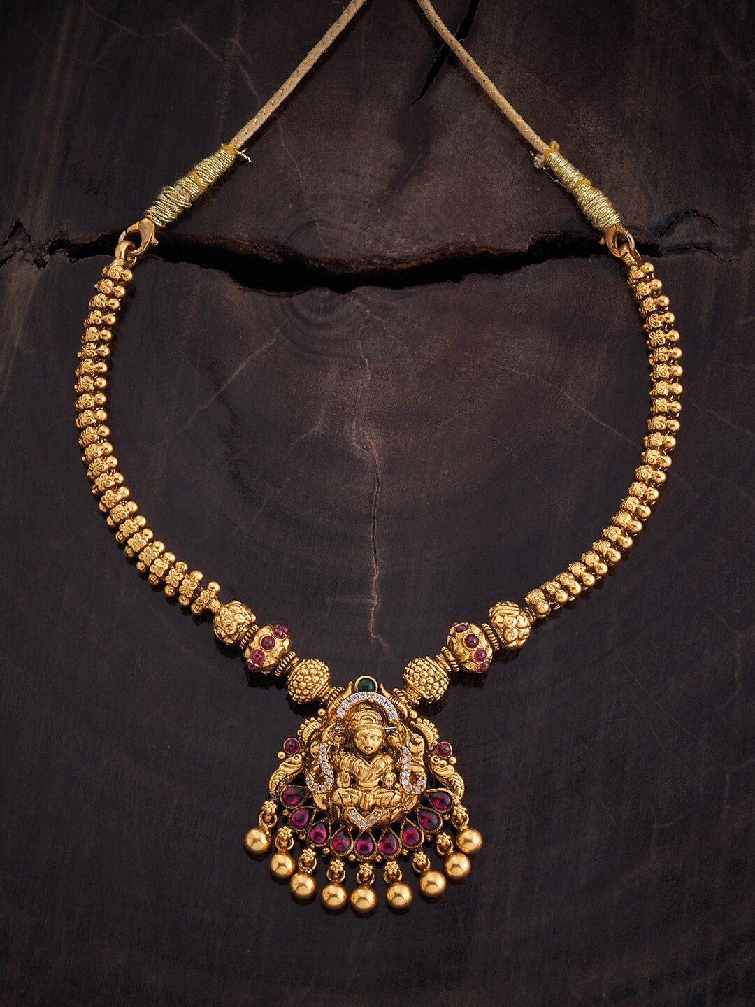 

Kushal's Fashion Jewellery Gold Plated Stone Studded 92.5 Pure Silver Necklace