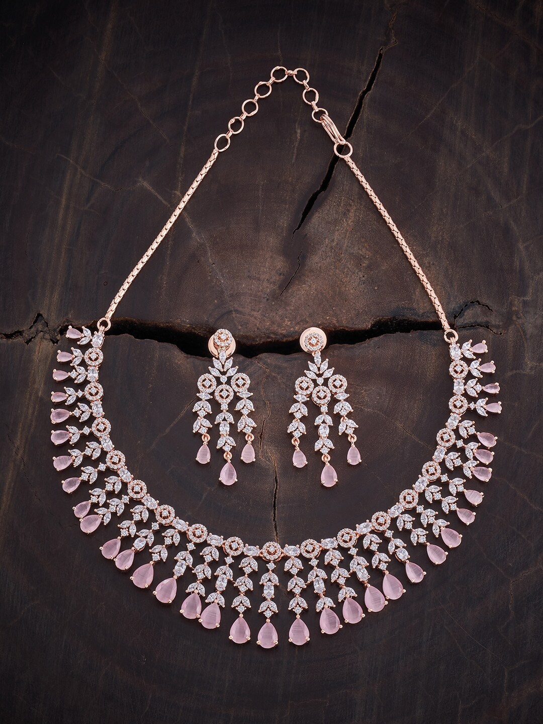 

Kushal's Fashion Jewellery Rose Gold Plated CZ Studded Jewellery Set