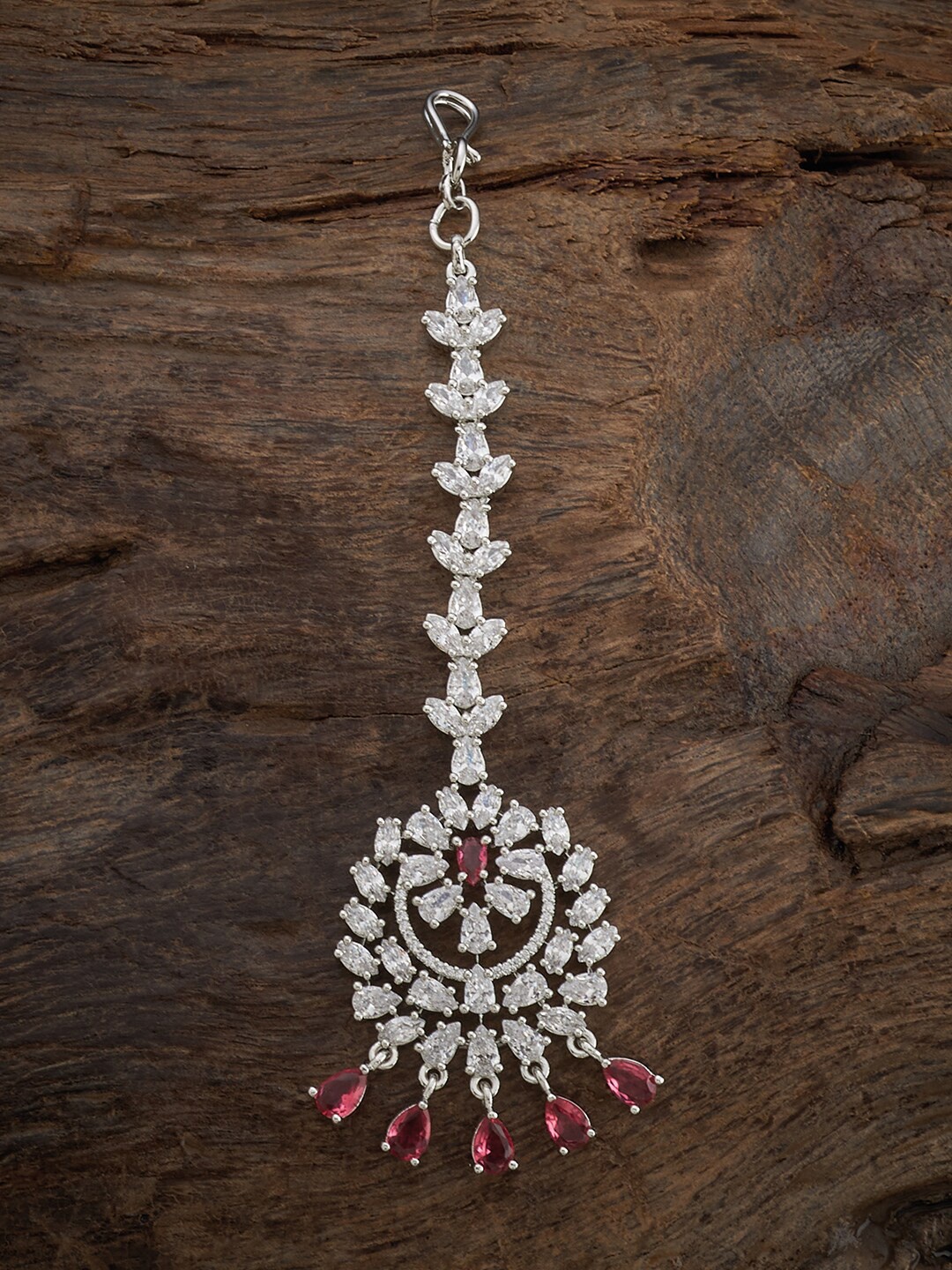 

Kushal's Fashion Jewellery Rhodium-Plated Zircon Studded Maang Tikka, Silver