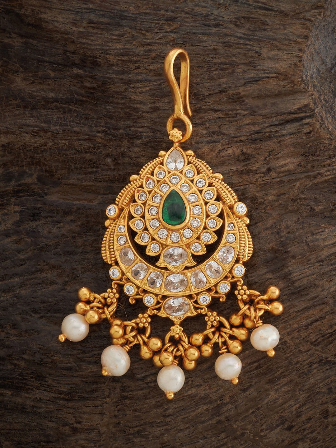 

Kushal's Fashion Jewellery Gold-Plated Stone-Studded Temple Maangtikka