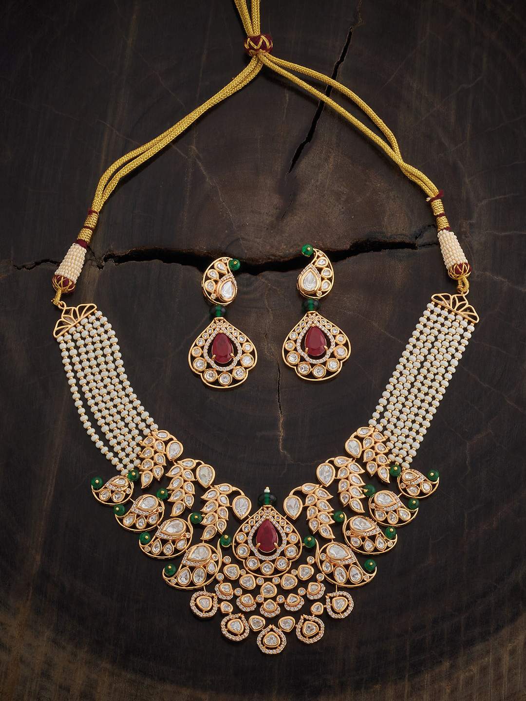

Kushal's Fashion Jewellery Pearl Beaded Kundan Studded Jewellery Set, Red