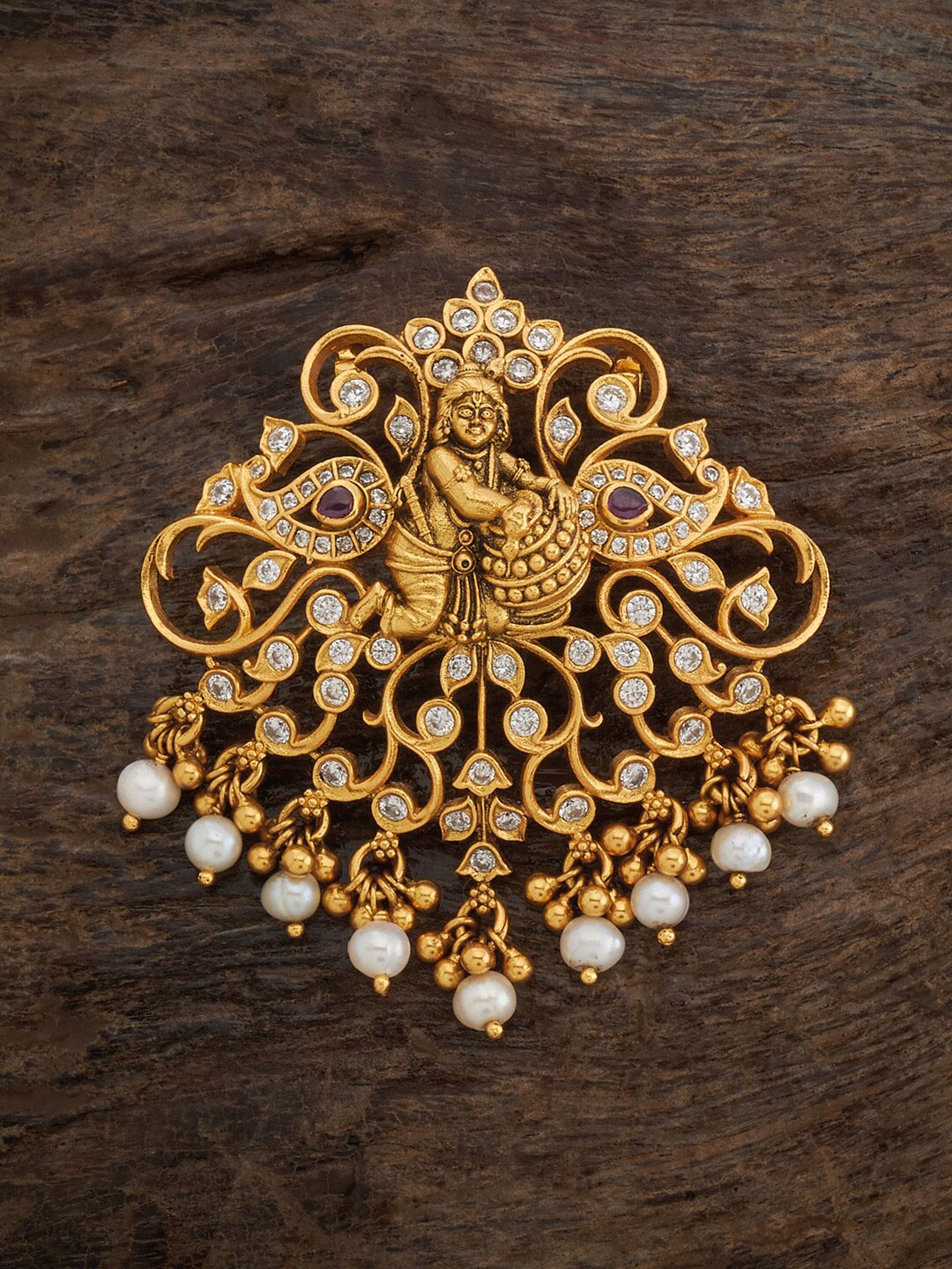 

Kushal's Fashion Jewellery 92.5 Pure Silver Gold-Plated Stones Studded & Beaded Pendant