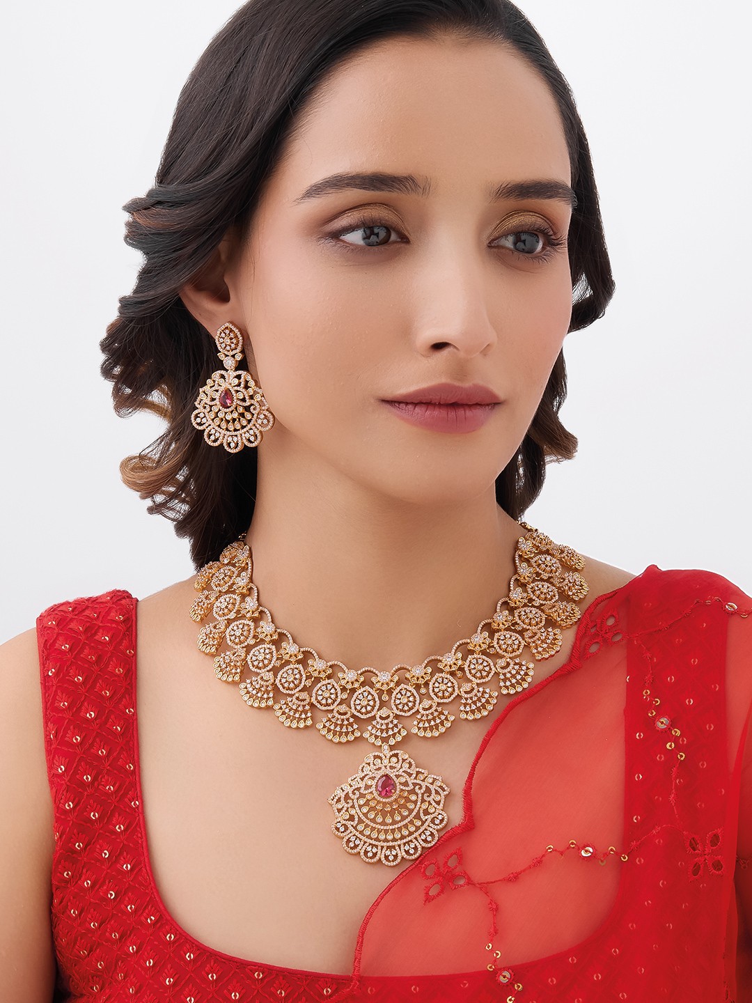 

Kushal's Fashion Jewellery Gold-Plated CZ-Studded Jewellery Set