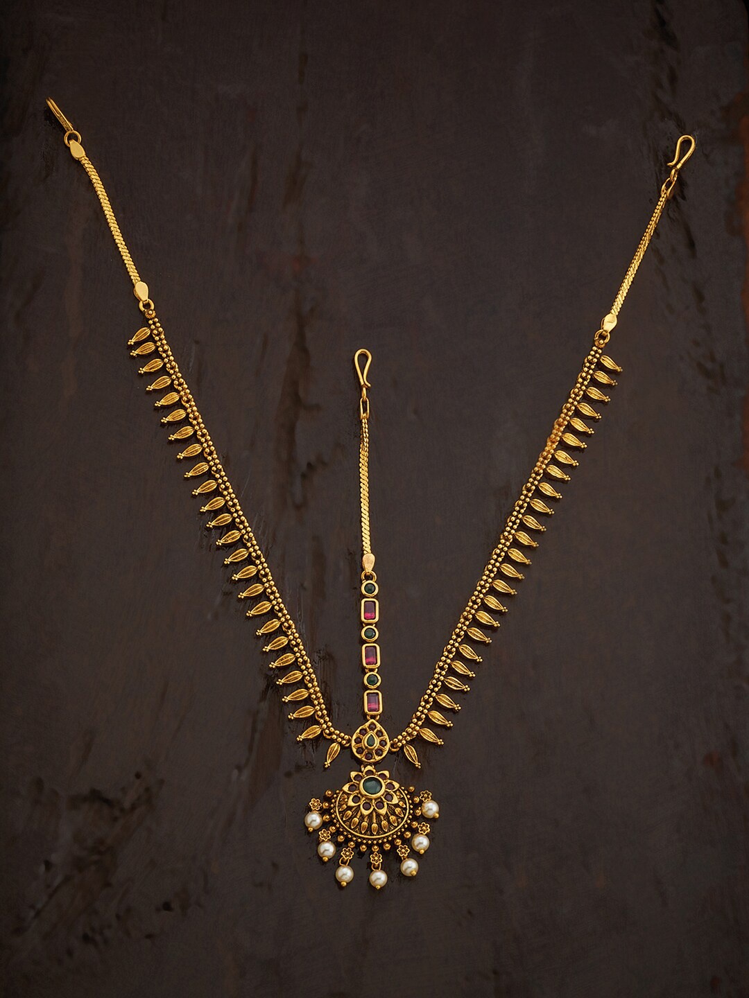 

Kushal's Fashion Jewellery Gold-Plated Kundan-Studded Antique Layered Matha Patti