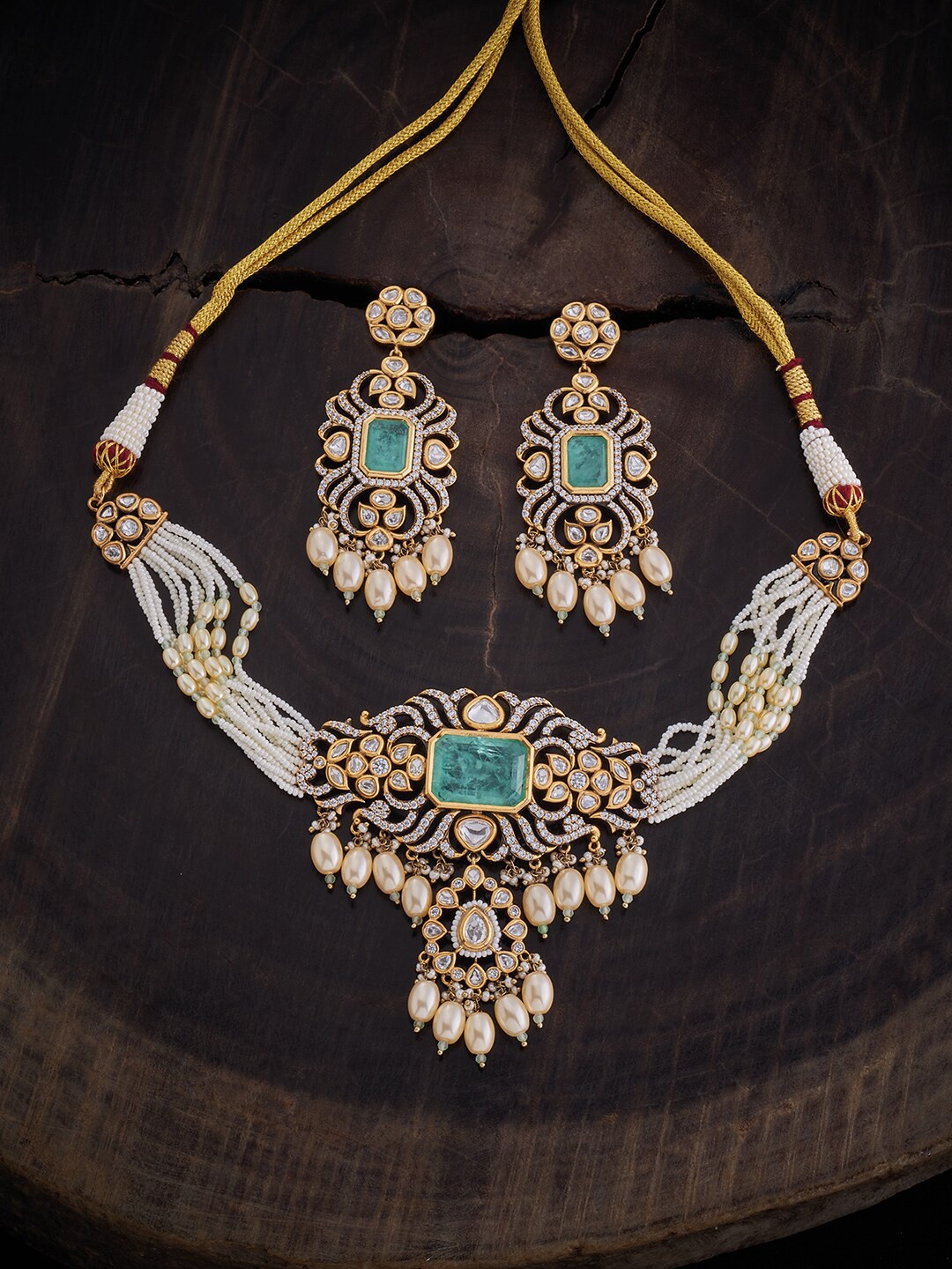 

Kushal's Fashion Jewellery Kundan Stone Studded Jewellery Set, Gold