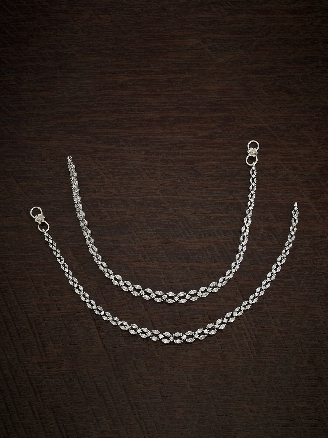 

Kushal's Fashion Jewellery Set of 2 Rhodium Plated Anklets, Silver