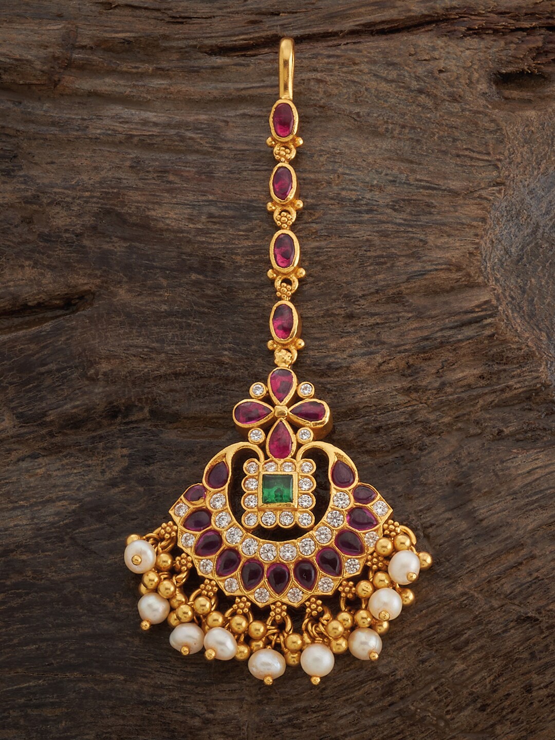 

Kushal's Fashion Jewellery 92.5 Pure Silver Gold Plated Stones Studded Maang Tikka