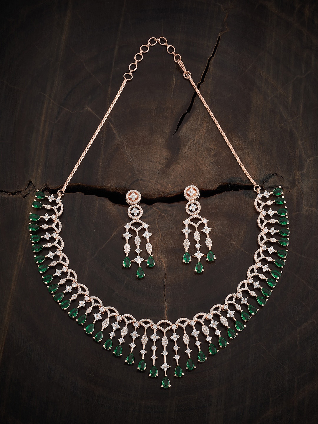 

Kushal's Fashion Jewellery Rose Gold-Plated CZ Studded Jewellery Set