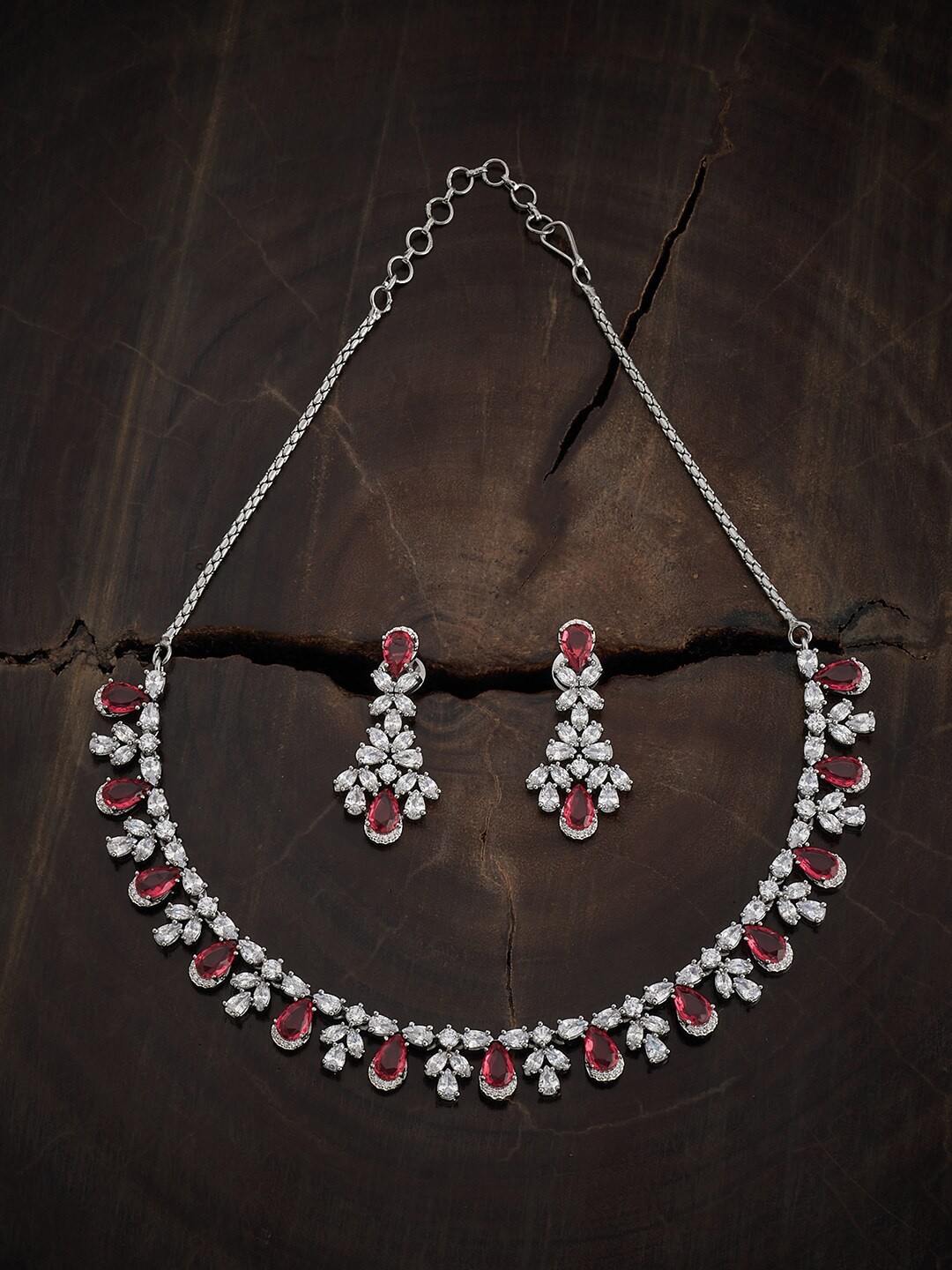 

Kushal's Fashion Jewellery Rhodium-Plated CZ-Studded Jewellery Set, Silver