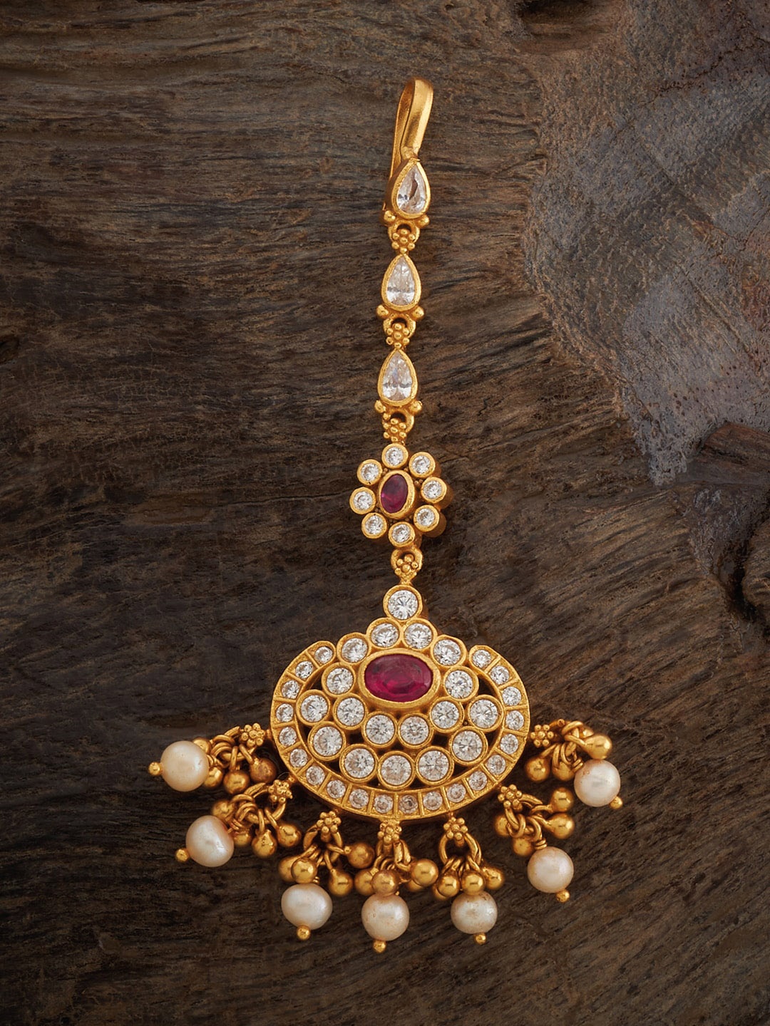 

Kushal's Fashion Jewellery Gold-Plated 92.5 Pure Silver Stone-Studded Maang Tikka