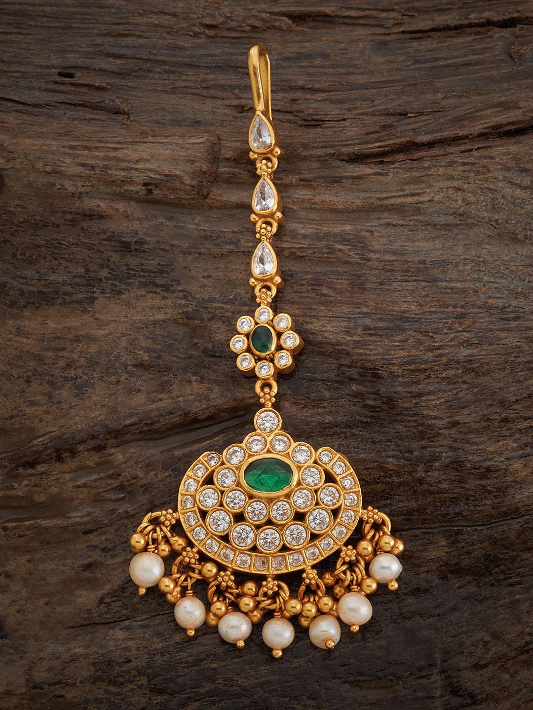 

Kushal's Fashion Jewellery 92.5 Pure Silver Gold Plated Stones Studded Maang Tikka