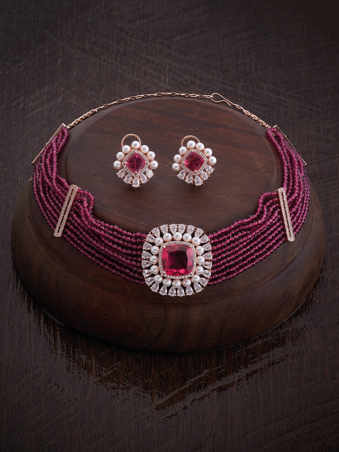 

Kushal's Fashion Jewellery Rose Gold-Plated CZ Stone-Studded Jewellery Set