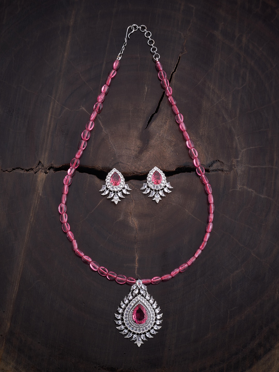 

Kushal's Fashion Jewellery Silver-Plated CZ Studded Jewellery Set