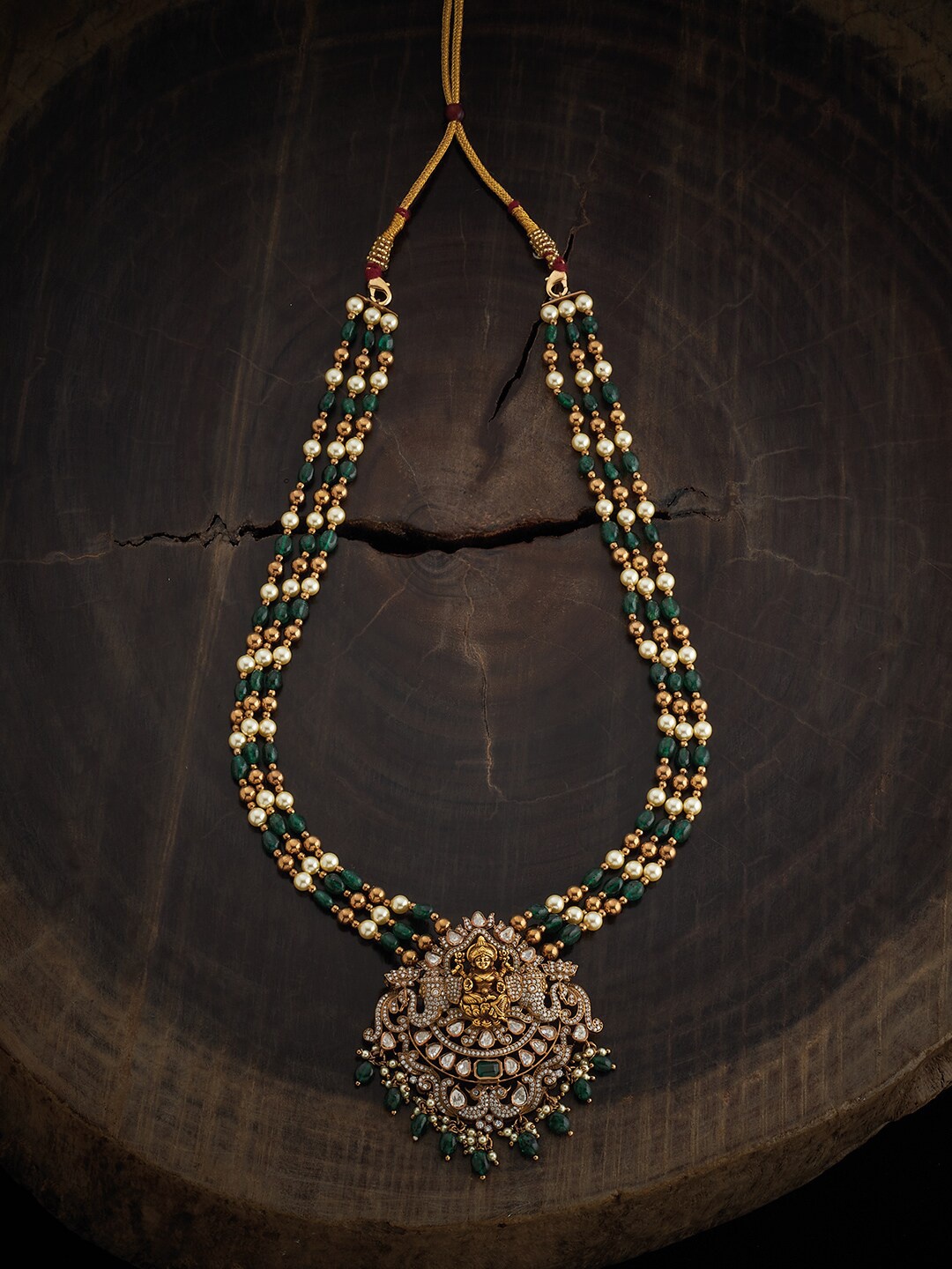 

Kushal's Fashion Jewellery Silver Zircon-Studded & Beaded Ethnic Necklace, Gold