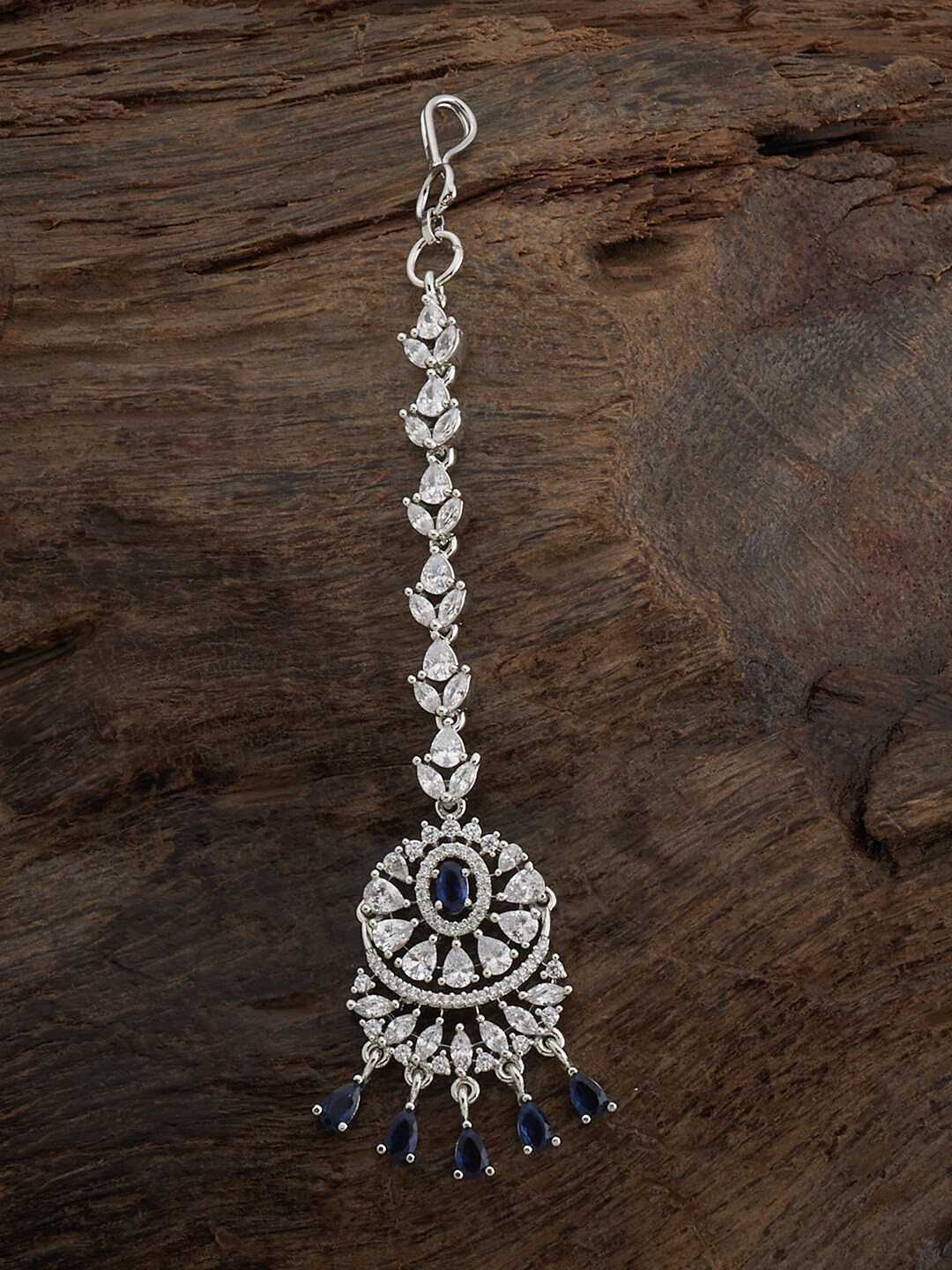 

Kushal's Fashion Jewellery Rhodium-Plated CZ-Studded Maang Tikka, Silver