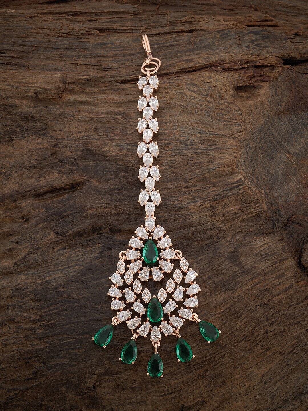 

Kushal's Fashion Jewellery Rose Gold-Plated CZ Studded Maang Tikka