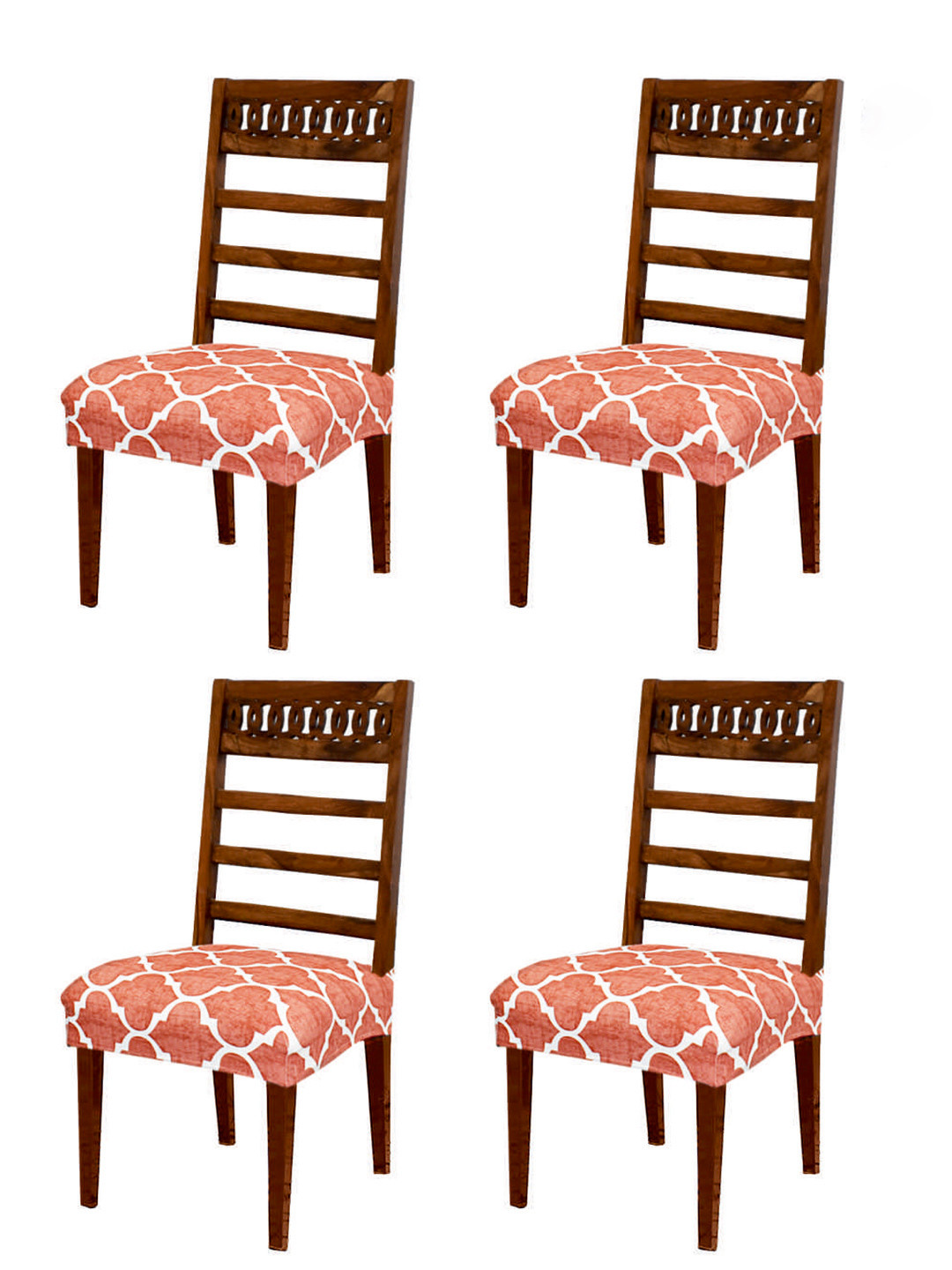 

ohello White & Blue 4 Pieces Floral Printed Stretchable Chair Seat Covers