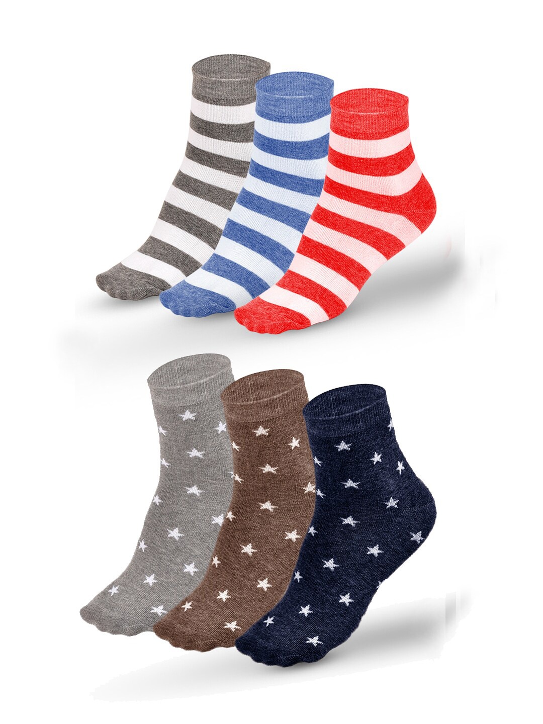 

FOOTPRINTS Women Pack of 6 Patterned Above Ankle Length Socks, Blue