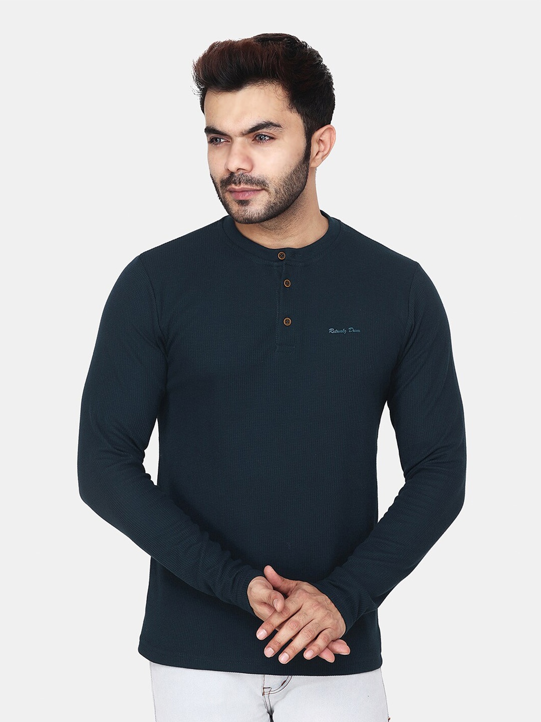 

Steele Slim Fit Henley Neck Cotton T-shirt, Blue
