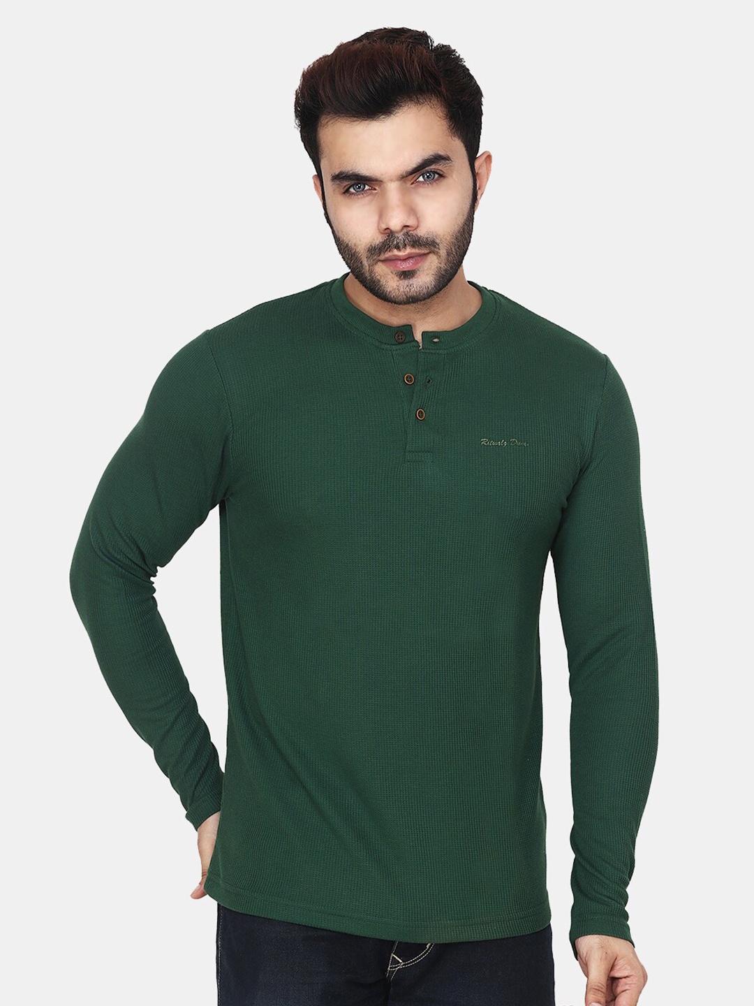 

Steele Slim Fit Henley Neck Cotton T-shirt, Green