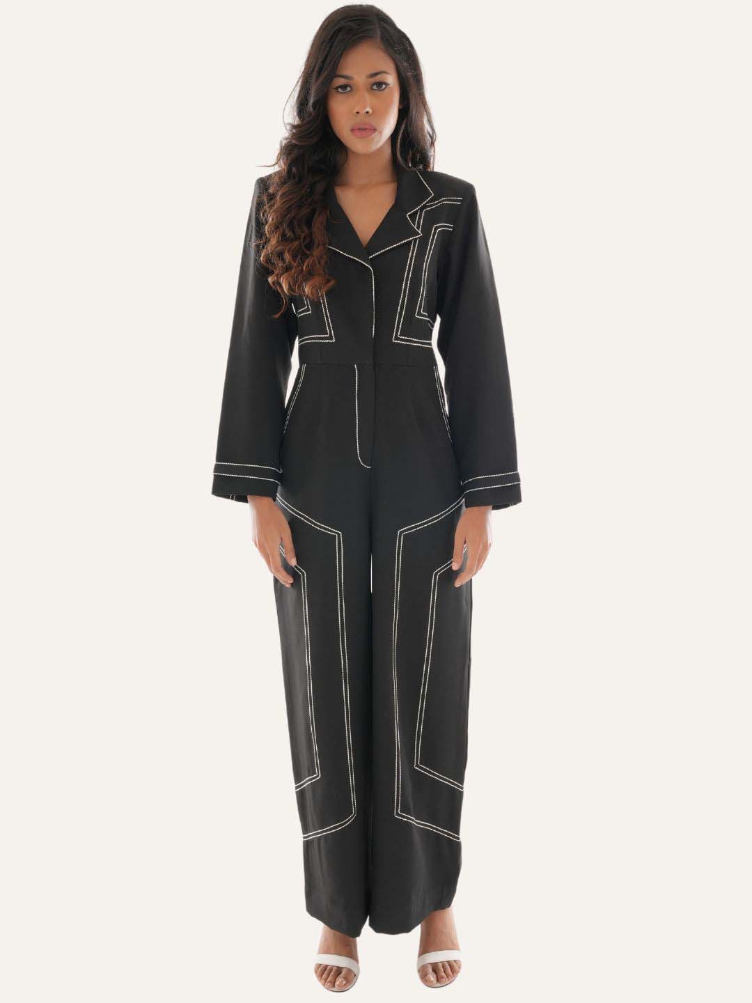 

JENN Lapel Collar Basic Jumpsuit, Black