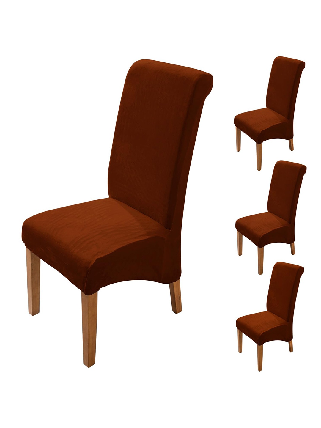 

HOKIPO 4 Pcs Rust Brown Long Back Velvet Chair Covers