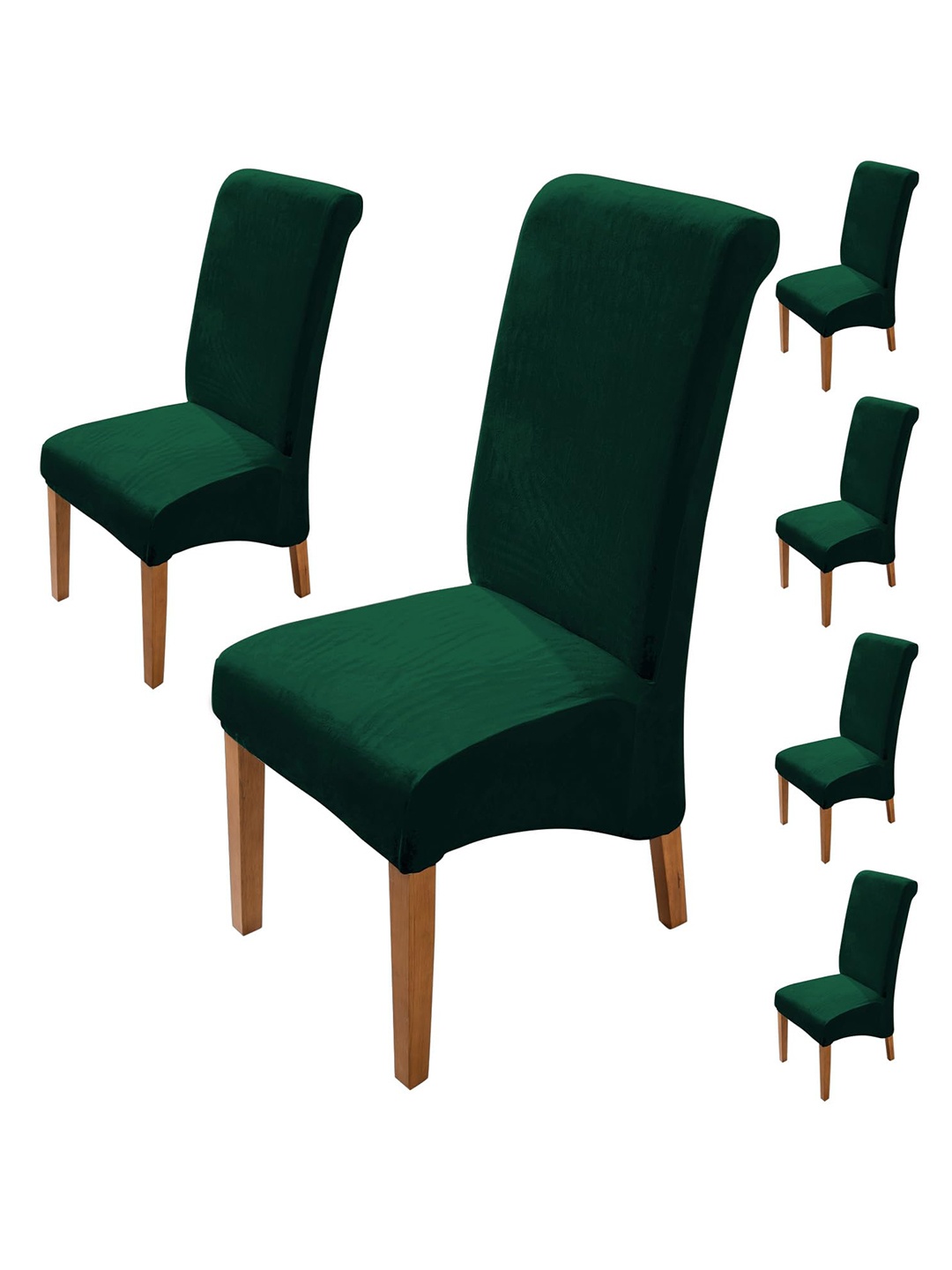 

HOKIPO 6 Pcs Green Long Back Velvet Chair Covers