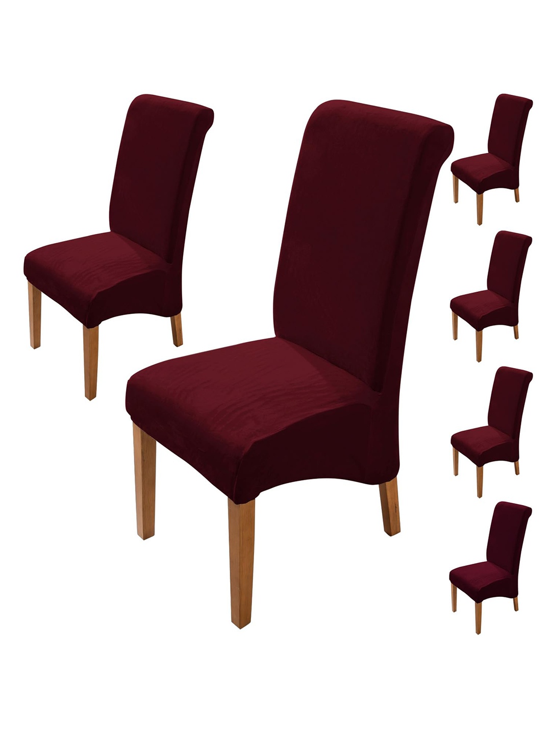 

HOKIPO 6 Pcs Burgundy Velvet Stretchable Long Back Chair Covers