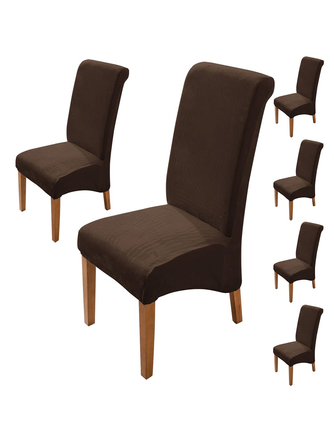 

HOKIPO 6 Pcs Brown Stretchable Velvet Chair Covers