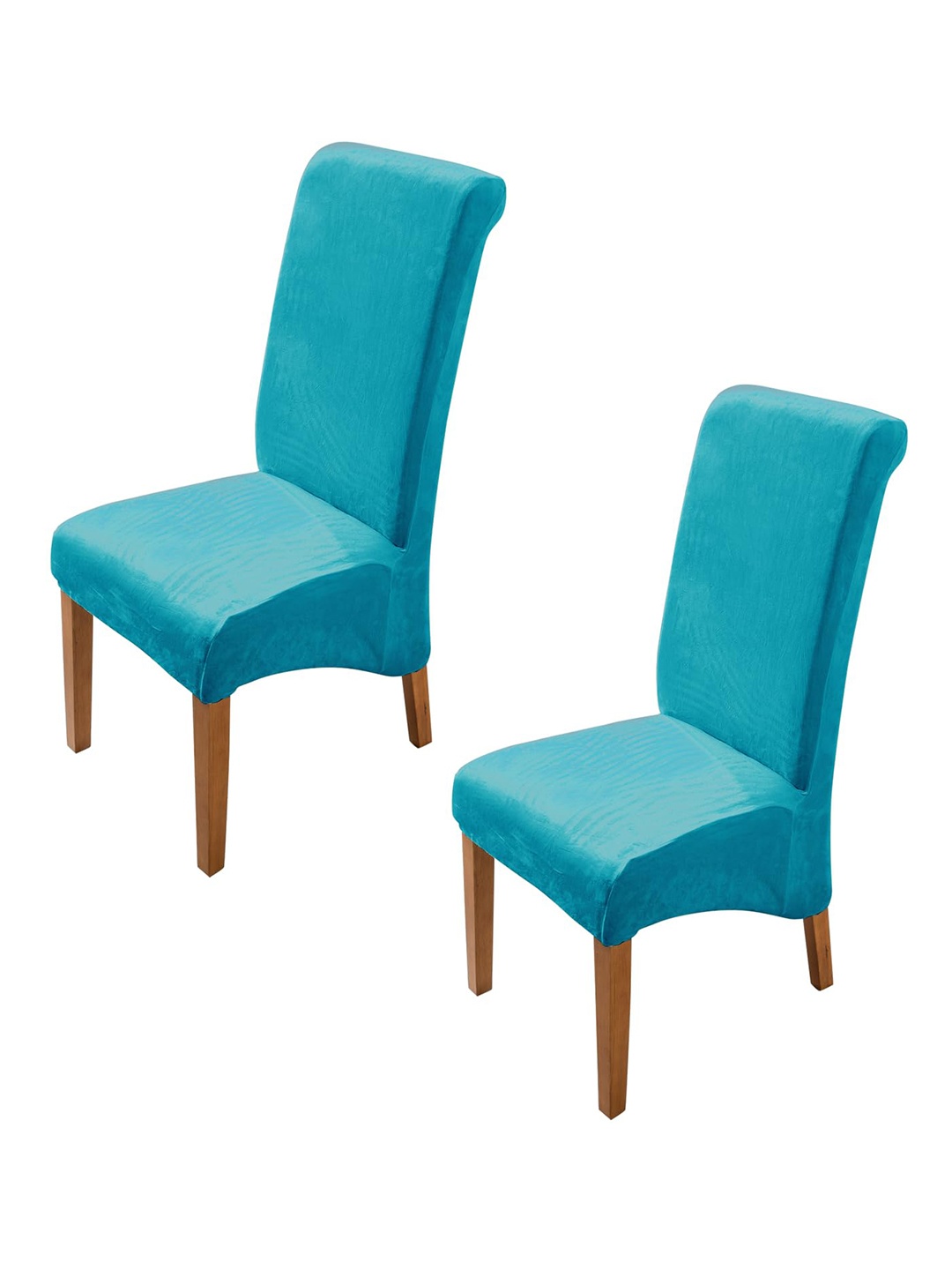 

HOKIPO Turquoise Blue 2 Pieces Stretchable Long Back Velvet Chair Covers