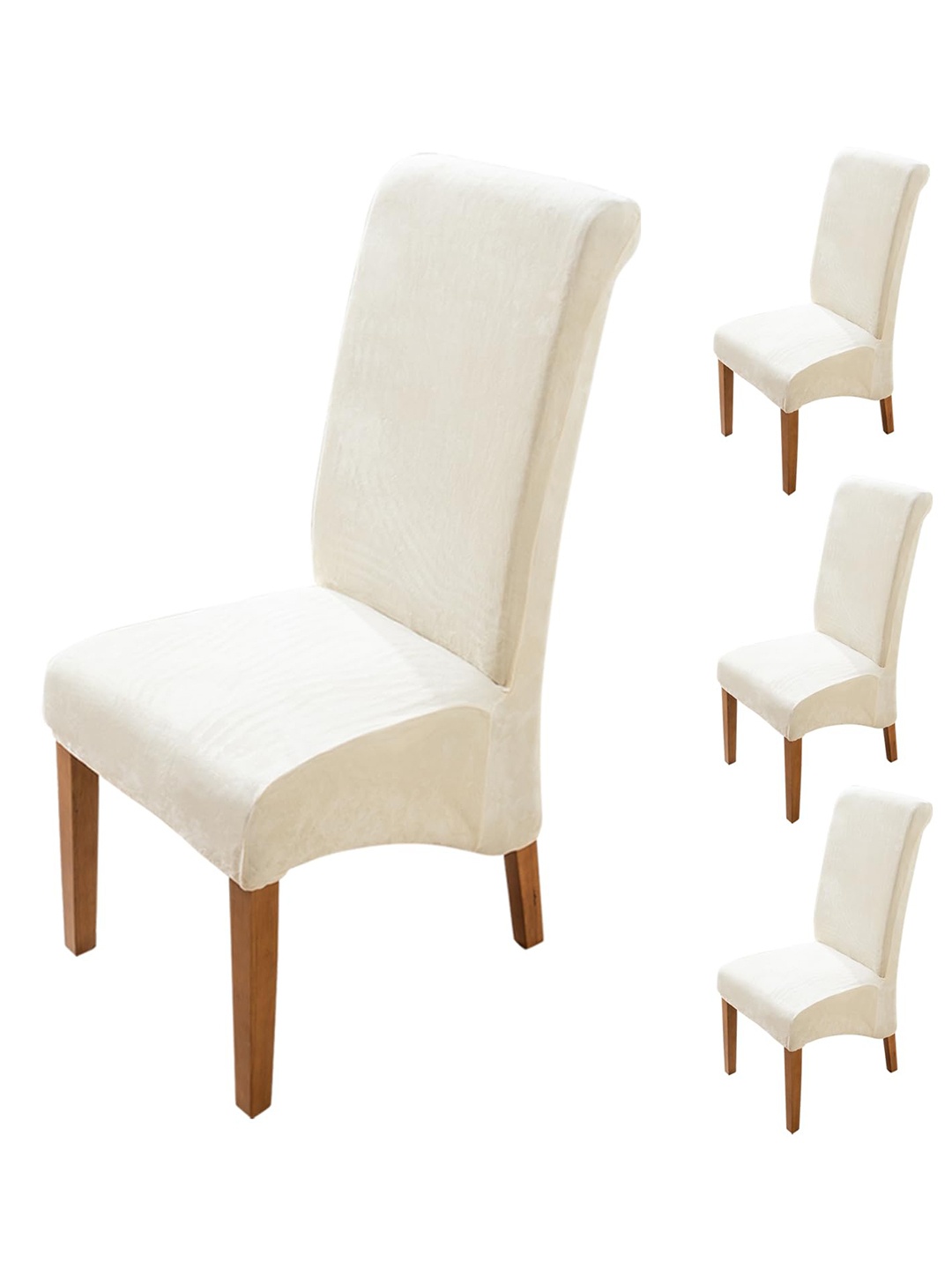 

HOKIPO Beige 4 Pieces Long Back Velvet Chair Covers