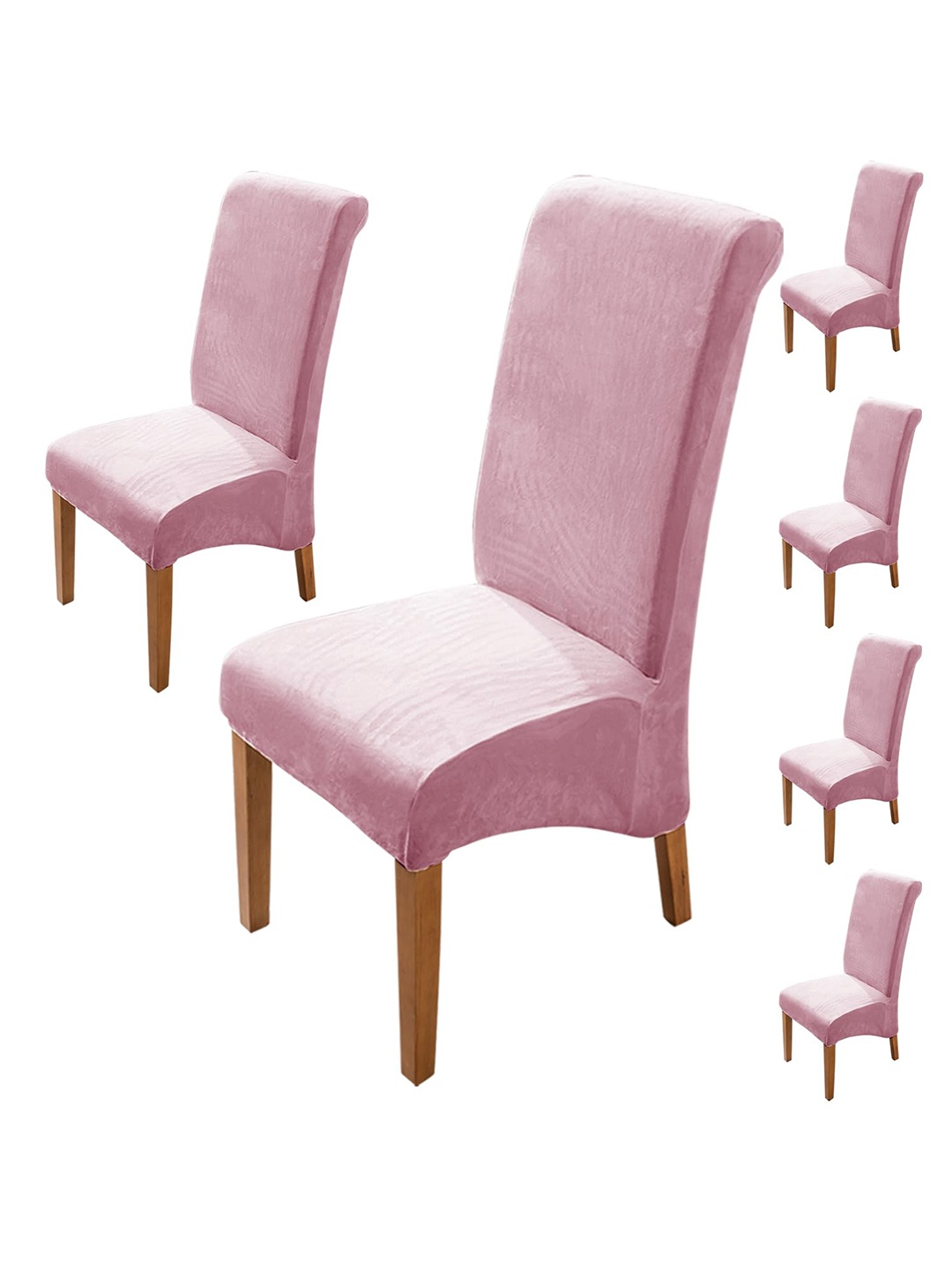 

HOKIPO 6 Pcs Pink Velvet Stretchable Long Back Chair Covers