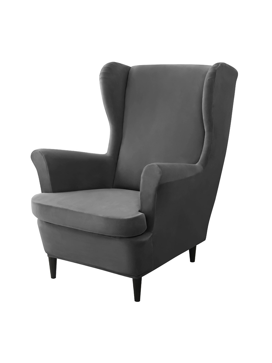 

HOKIPO Grey Premium Velvet Stretchable Wing Chair Cover