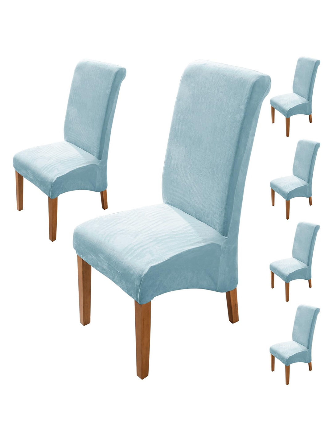 

HOKIPO Blue 6 Pieces Velvet Long Back Chair Covers