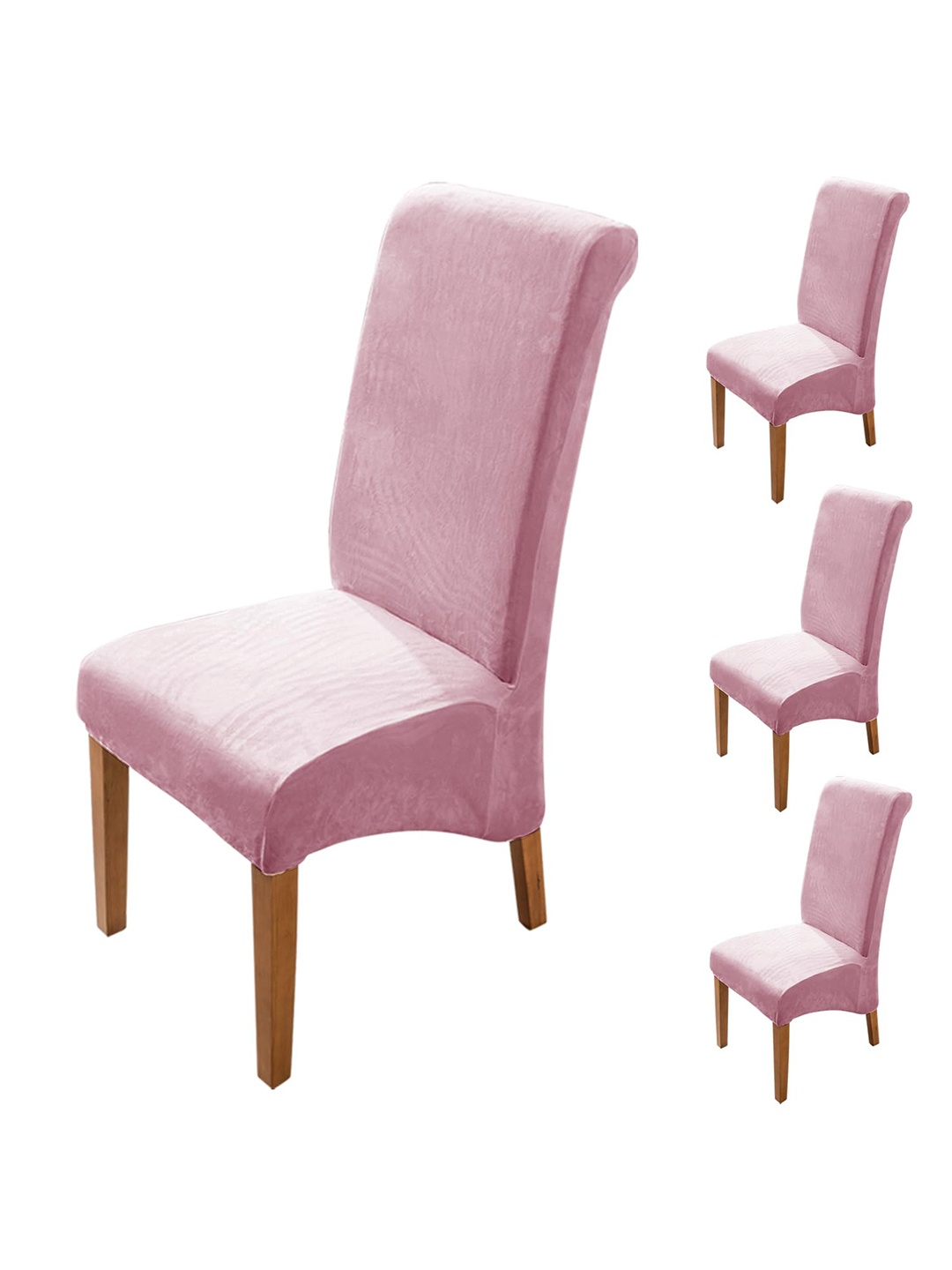 

HOKIPO Pink 4 Pieces 210 GSM Long Back Velvet Chair Covers