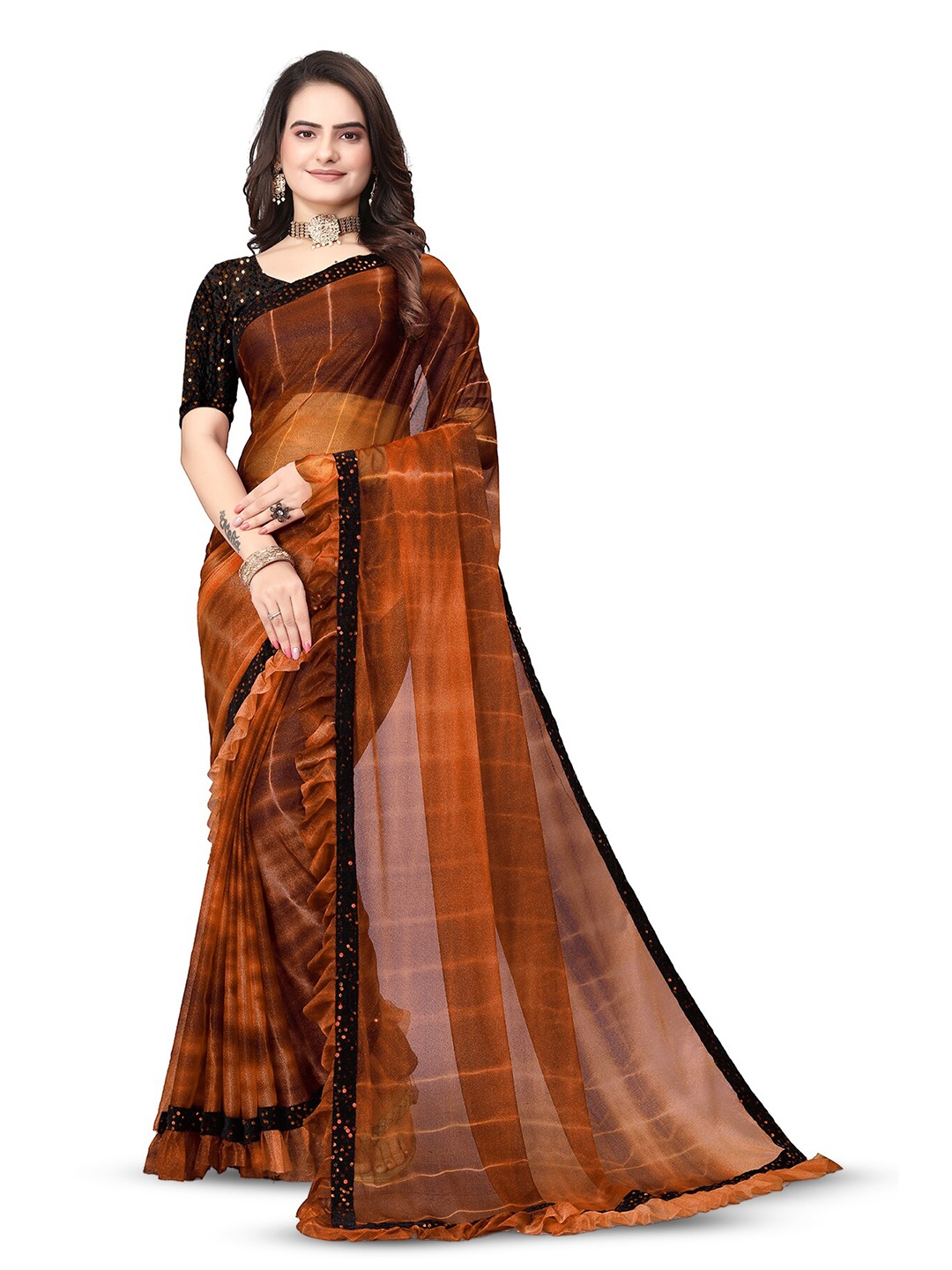 

APNISHA Orange Tie And Dye Saree