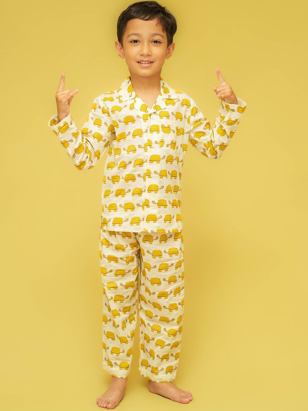 

Klephant Kids Graphic Printed Long Sleeve Pure Cotton Night Suit, Off white