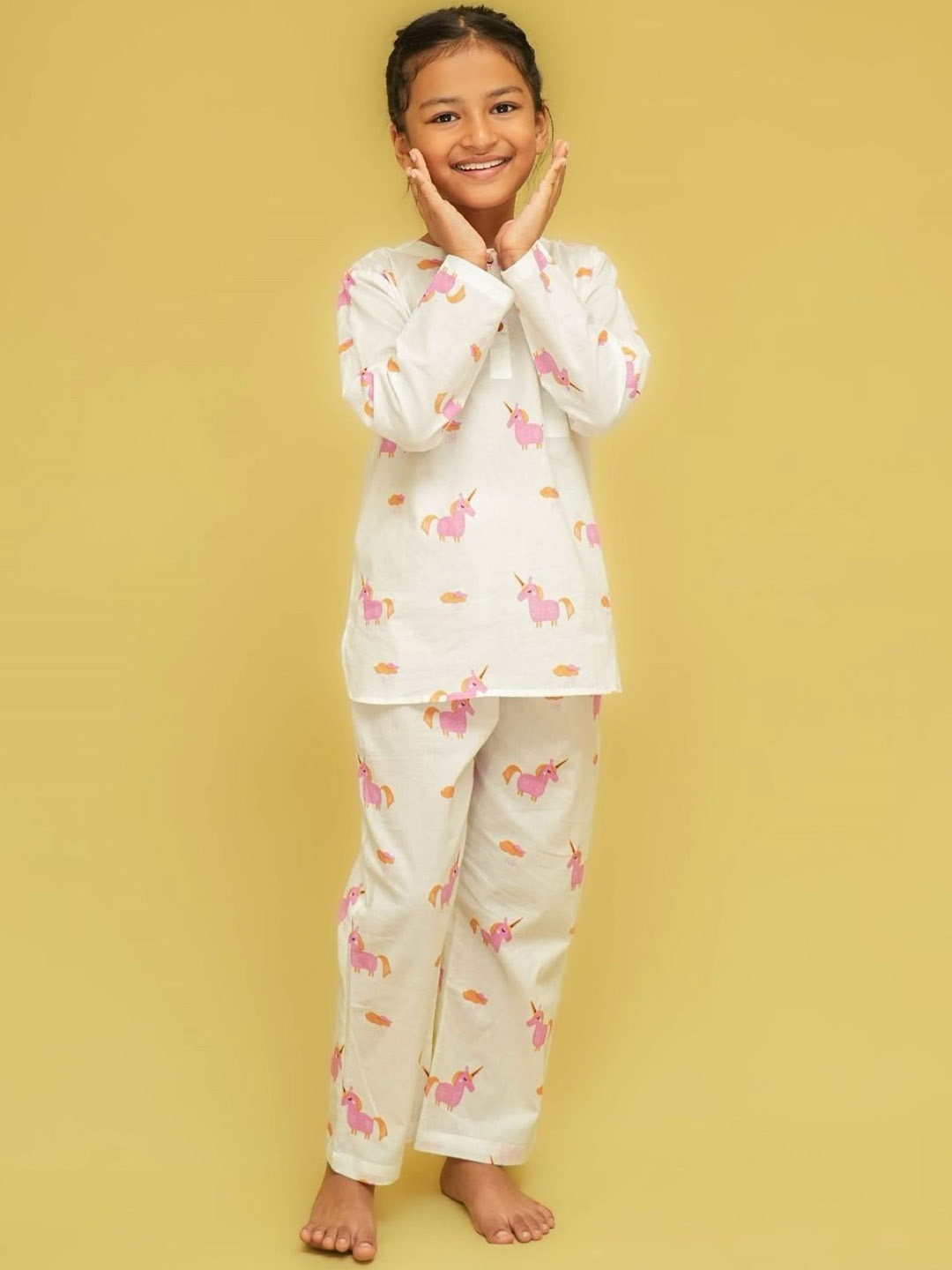 

Klephant Kids Graphic Printed Long Sleeve Pure Cotton Night Suit, Pink