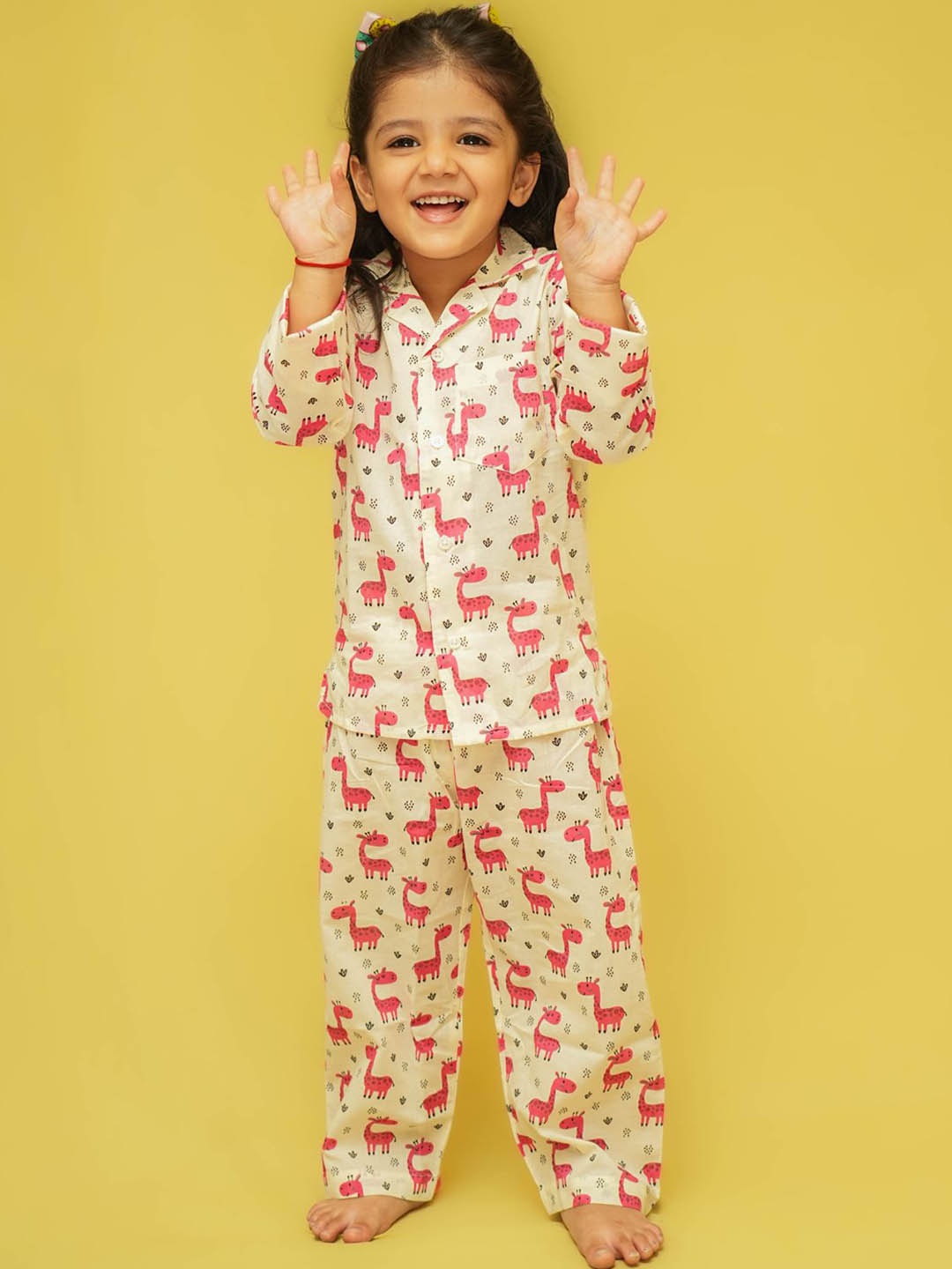 

Klephant Kids Conversational Printed Long Sleeves Pure Cotton Night Suit, Off white