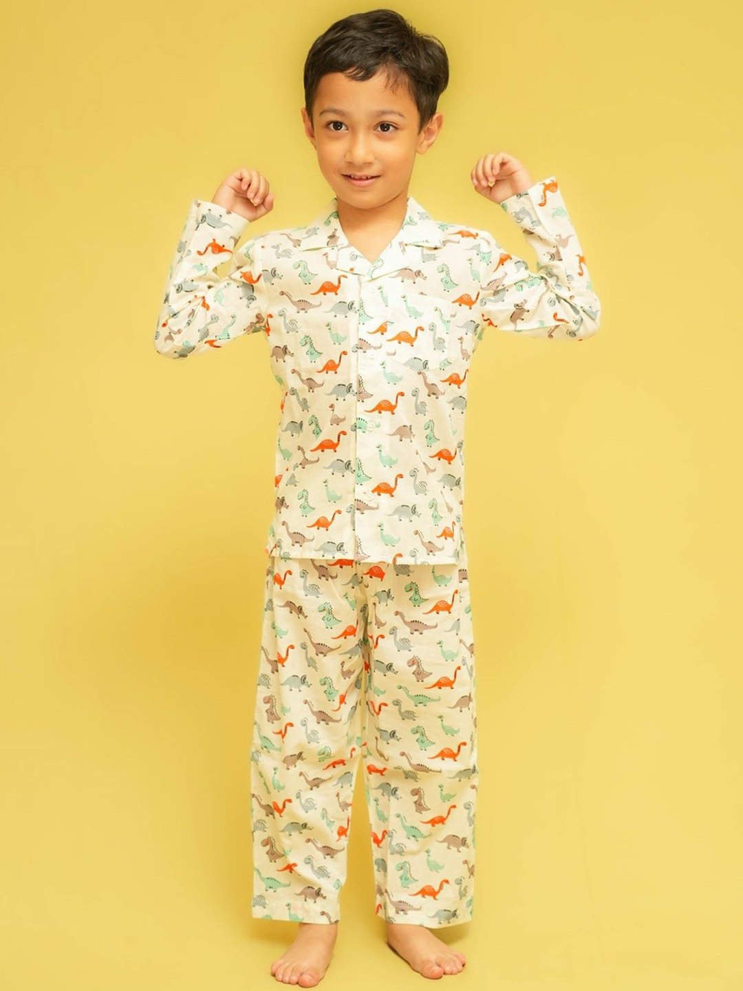 

Klephant Kids Conversational Printed Pure Cotton Night suit, Off white