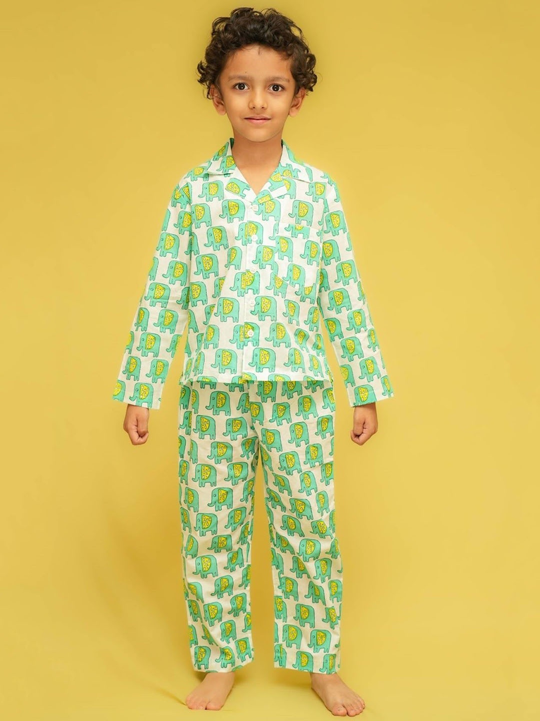 

Klephant Kids Conversational Printed Pure Cotton Night suit, Green