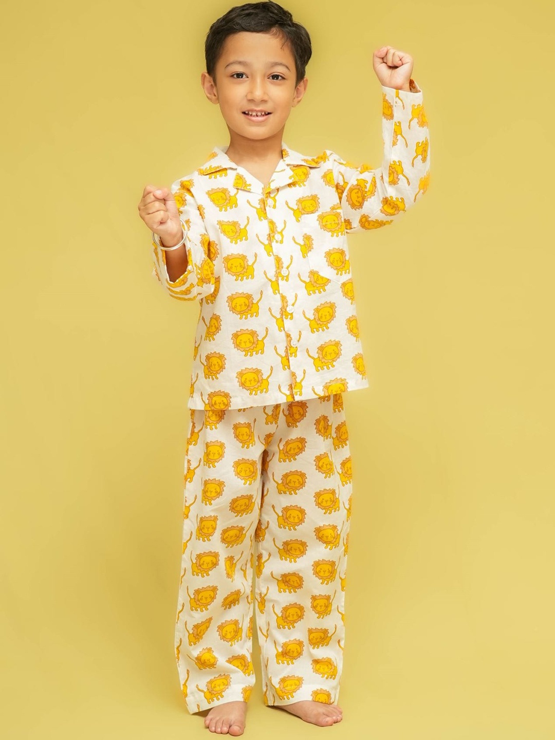 

Klephant Kids Conversational Printed Pure Cotton Night suit, Mustard
