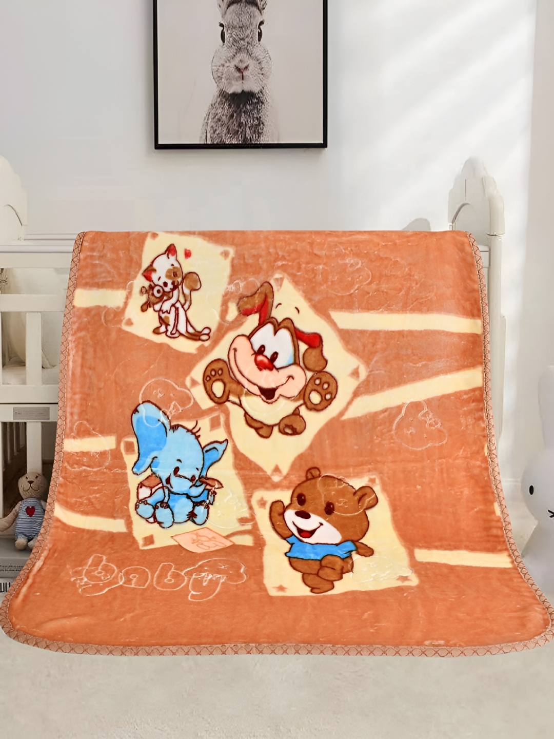 

dulce vida Mustard Cartoon Characters Mild Winter 210 GSM Single Bed Blanket
