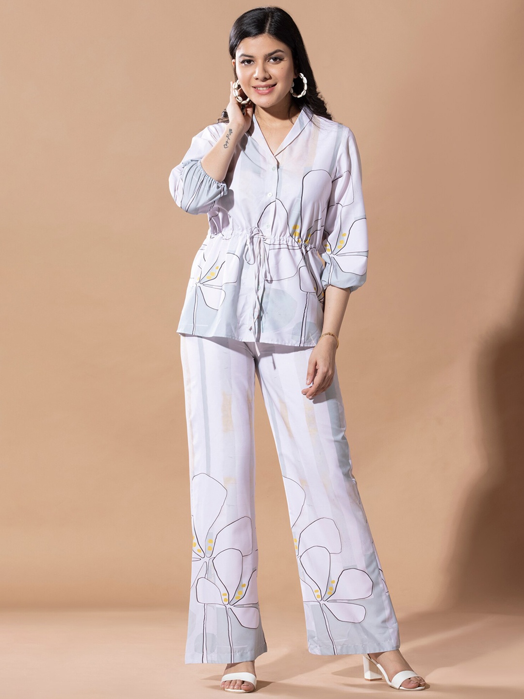 

OCTICS Floral Printed Top and Palazzos, Pink