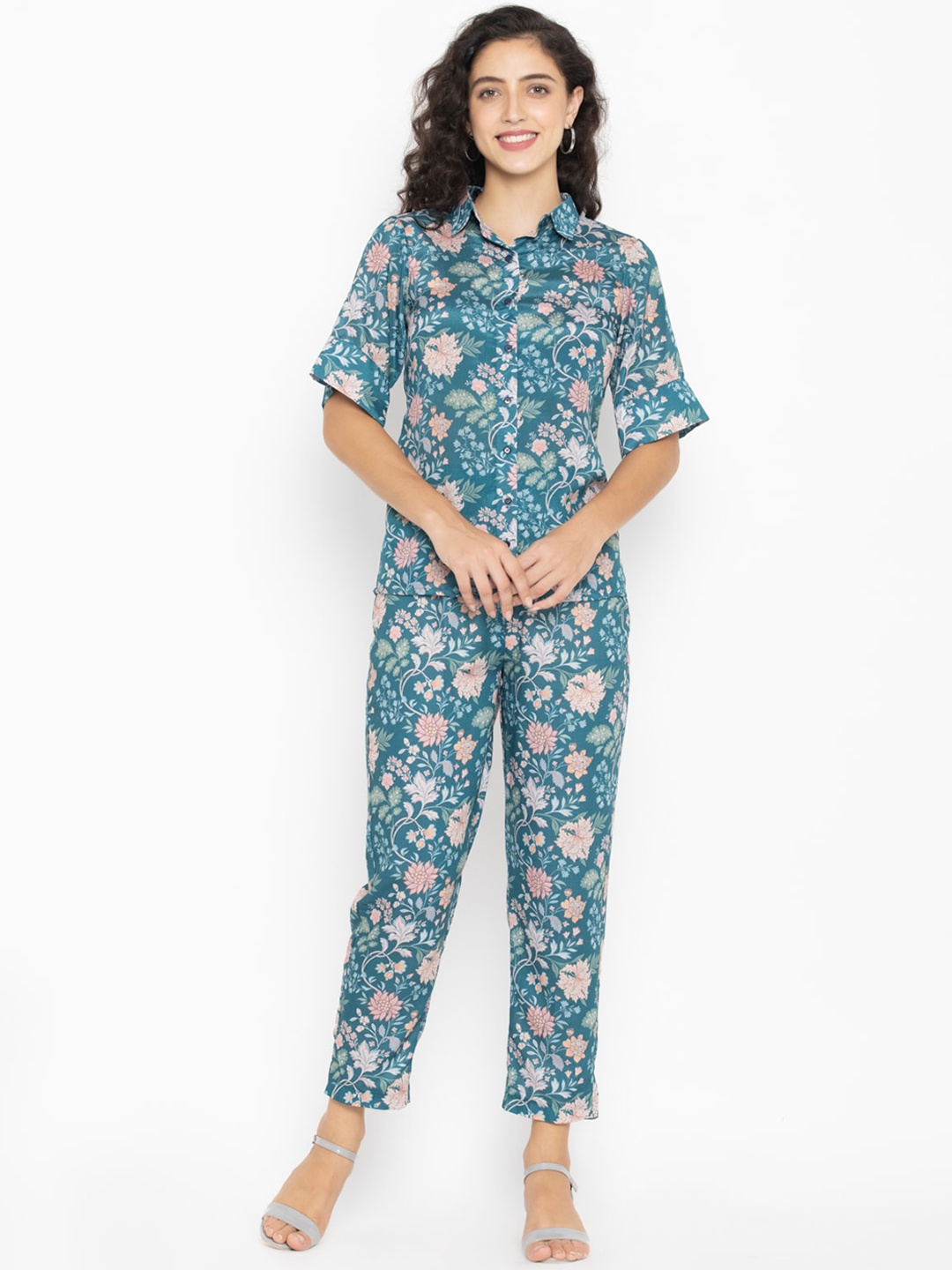 

OCTICS Floral Printed Shirt With Trouser, Blue