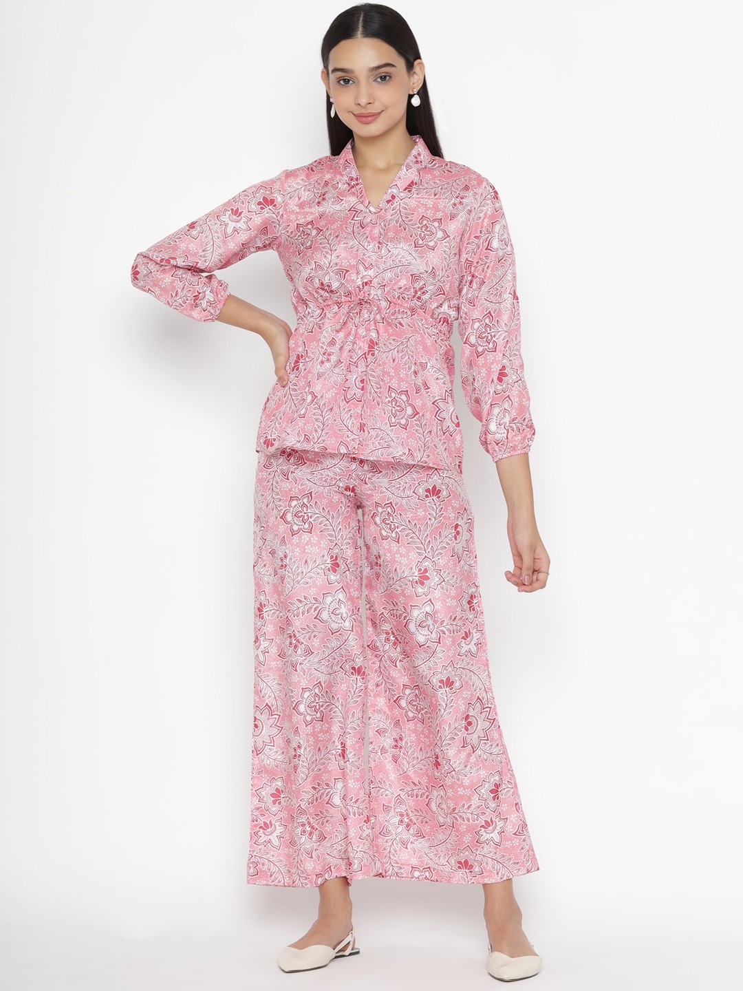 

OCTICS Floral Printed Shirt With Trouser, Pink