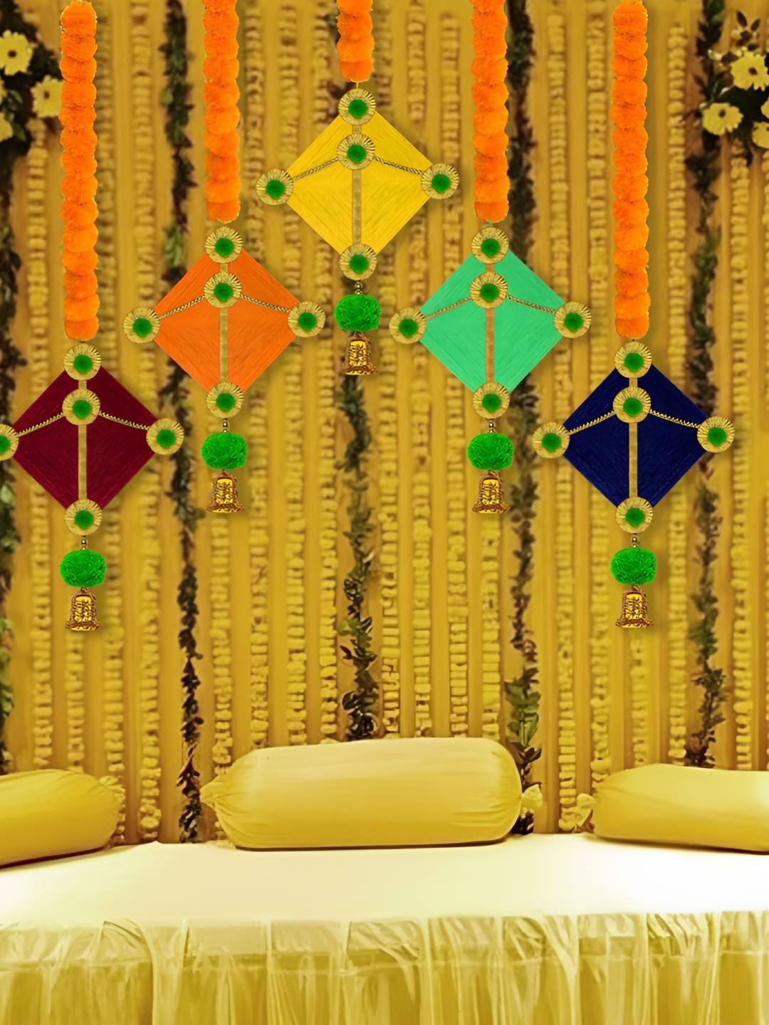 

iHandikart Orange Coloured 2 Pieces Hanging Marigold Artificial Flower With Kite