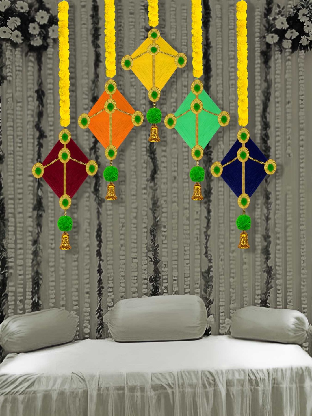 

iHandikart Yellow 2 Pieces Hanging Marigold Artificial Flower With Kite
