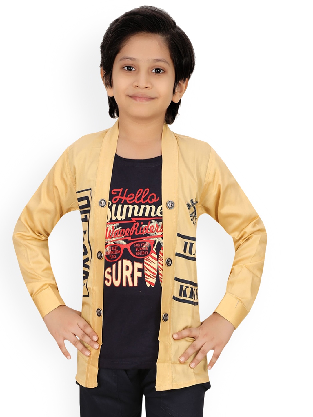 

BAESD Boys Typography Printed Lightweight Tailored Jacket With Attached T-shirt, Beige